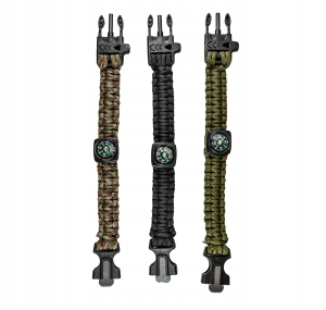 OPASKA BRANSOLETKA KOMPAS SURVIVAL KRZESIWO LINKA GWIZDEK SZNUREK PARACORD