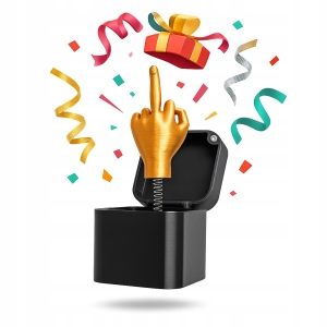 Pudełko niespodzianka z wyskakującą ręką pokazującą FUCK YOU :D